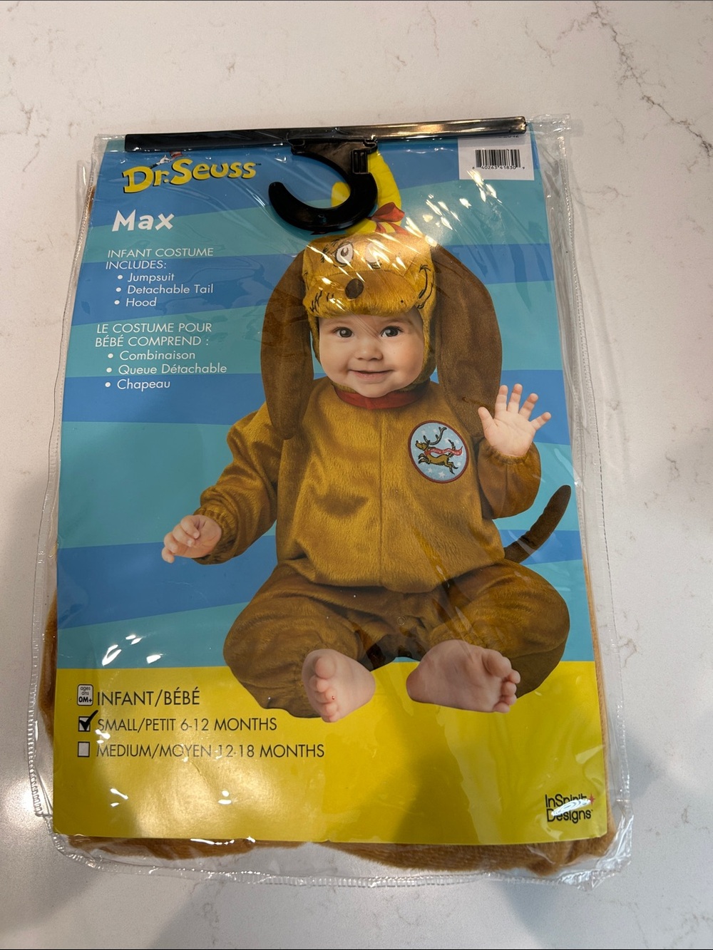 Dr. Seuss Infant Max Brown and Yellow Hooded Costume, new 6-12 months